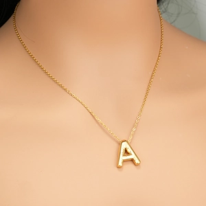 Minimalist 3D chunky golden alphabet letter A pendant necklace for women on neck