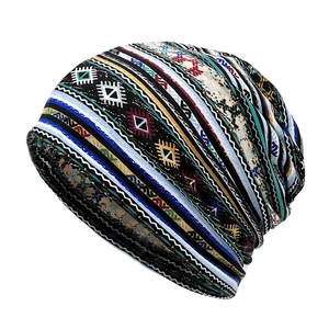 Bohemian Ethnic Printed Beanie Slouchy Hat Polyester Breathable Geometric Pattern Headwrap Turban For Women Men Outdoor