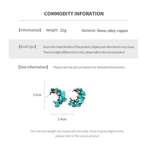 Detailed size specifications for turquoise stone earrings with 3.5cm height and 2.4cm width