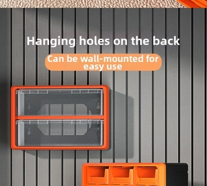 Wall-mounted storage drawer box with rear hanging holes and transparent panel design