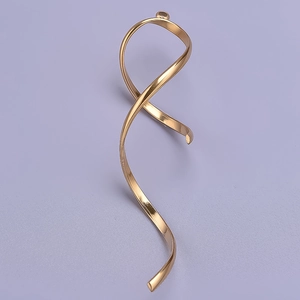Detailed view of the gold-plated spiral ribbon pendant with polished 304 stainless steel