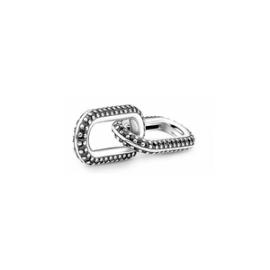 Silver rectangular double link connector with black zircon pave setting for DIY bracelets