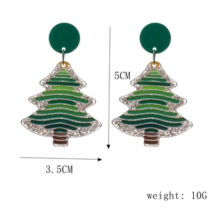 Detailed view of green glitter Christmas tree earrings with size 5cm x 3.5cm dimensions