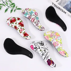 Detangling Hair Brush Massage Air Cushion Comb PS Plastic Printed Pattern Electroplated Finish Anti-Static Portable