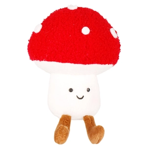 Cute red mushroom plush doll for Christmas decoration with white dots and smile