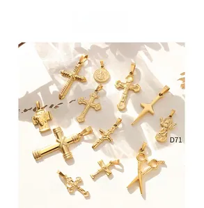 Collezione di ciondoli a croce e forbici in acciaio inossidabile placcato oro 18K