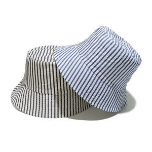 Japanese style striped bucket hats for women with star-dot embroidery in blue and black
