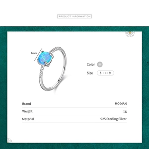 Elegant S925 sterling silver ring featuring a 6mm blue opal and side accent diamonds