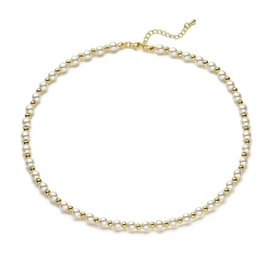 Detail of baroque pearl and gold bead necklace with adjustable lobster clasp closure