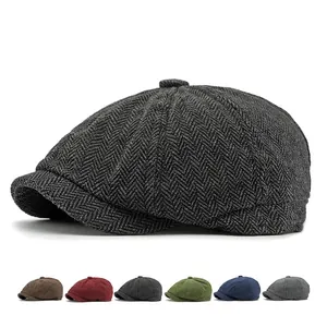 Retro Newsboy Cap Herringbone Octagonal Beret Hat British Vintage Style Adjustable Elastic Casual Headwear For Men Women