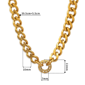 Detailansicht der 10mm goldenen Miami Panzerkette mit Kristallring und Maßangaben