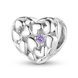 S925 Sterling Silver Purple Zirconia Heart Bead Charm Hollow Out Embossed Heart DIY Jewelry Accessory For Women Bracelet