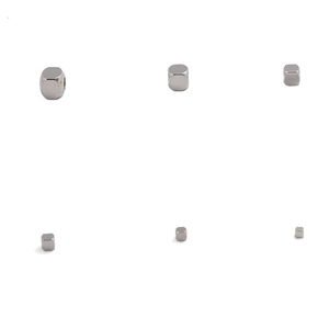 Macro view of various sized polished stainless steel square beads for jewelry making
