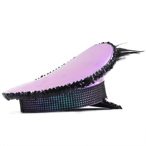 Purple captain hat with sequins and rhinestones for party and disco performance