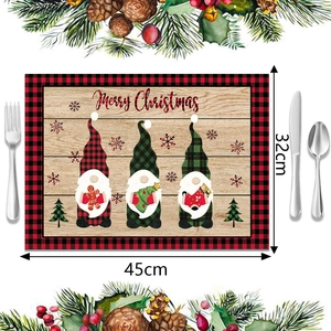 Mantel individual navideño con gnomos y cuadro escocés rojo y negro con medidas
