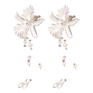 Elegant silver floral tassel necklace and earring set with transparent crystal beads