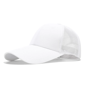 Detail view of white breathable mesh paneling on a minimalist cotton baseball cap