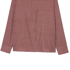 Classic maroon and white striped long sleeve shirt with high-quality woven fabric