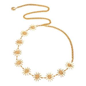 Goldene Bauchkette mit lachenden Sonnenanhängern und Metallgliedern für elegante Kleider