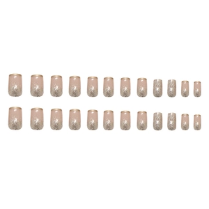 Französische künstliche Nägel in Nudepink mit feinem Goldglitzer und goldenem Rand