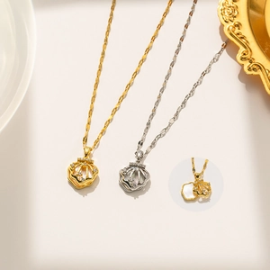 Shell Locket Pendant Necklace Titanium Steel With Mother Of Artificial Pearl And Zircon Chic Elegant Jewelry For Women