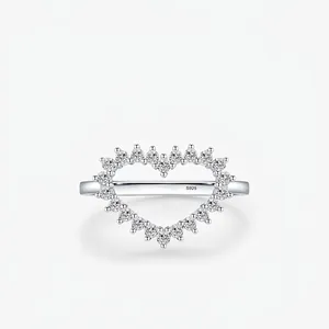 925 Sterling Silver Heart Ring For Women Elegant Dainty Cubic Zirconia Pavé Minimalist Open Band Accessory Fashion Jewelry