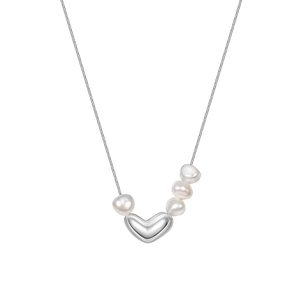 Elegant silver heart and pearl pendant necklace with minimalist chain for women