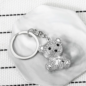 Rhinestone Bear Keychain Zinc Alloy Creative Cartoon Bowknot Bear Keyring For Backpack Student Women Decoration Gift