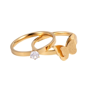 Luxurious gold butterfly ring set with matte finish and zircon accents for women