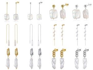 Collection of S925 sterling silver earrings with natural baroque pearls in gold and silver