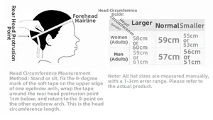 Detailed head circumference size chart for autumn winter wool baseball hats and beanies