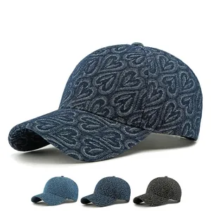 Casquette De Baseball En Denim Jacquard Cœur Protection Solaire Réglable Streetwear Chapeau Mode Femme
