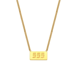 Collar de acero inoxidable chapado en oro 18K con colgante rectangular número 555