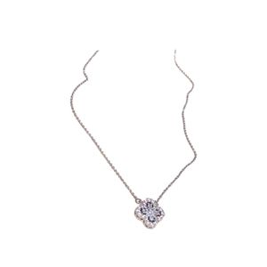 Sparkling zircon clover necklace featuring a silver delicate chain and crystal inlay