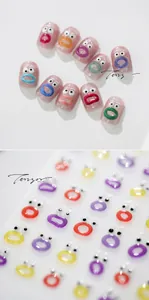 Detailed 3D funny monster mouth nail art stickers with colorful jelly texture designs