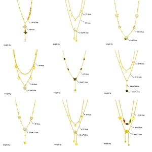 Detailed size chart for multi-layer butterfly and heart necklaces with precise measurements