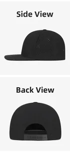Detail view of the laser-perforated side and adjustable snapback closure on the black cap