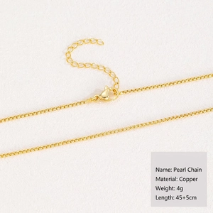 Detail of 18k gold plated copper pearl chain necklace with lobster clasp 45+5cm length