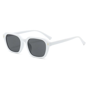 Retro white square sunglasses with dark grey lenses and metallic rivet accents