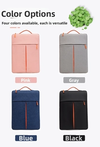 Slim laptop sleeve available in pink, grey, blue, and black with vibrant orange zipper details
