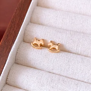 Rocking Horse Stud Earrings 18K Gold Plated Copper With 925 Sterling Silver Earring Post Vintage Fashion Jewelry Women