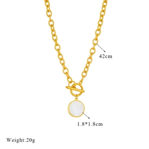 Gold plated titanium steel chunky chain necklace with shell pendant and OT buckle