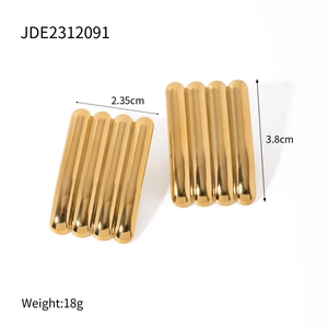 18k gold plated triple ribbed stainless steel chunky hoop earrings for women