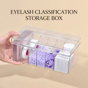 Dustproof clear acrylic eyelash storage box with lid and five compartments for organizer