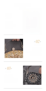 Close-up of sparkling rhinestone sunflower evening clutch with gold metal ring handle