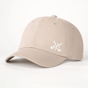 Adjustable beige vintage cotton baseball cap featuring side golf logo embroidery