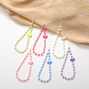 Sweet Heart Beaded Phone Lanyard Acrylic Beads Anti-loss Strap Phone Case Charm Hanging Wrist Strap For Women Girls