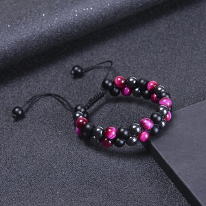 Double-layer braided 8mm tiger eye and matte stone bead bracelet for men and women