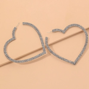 Boucles D Oreilles Créoles Cœur Surdimensionnées Avec Strass Alliage Et Tige En Argent 925 Mode Exagérée Pour Femmes