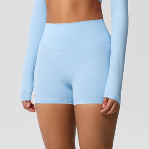 High-waisted seamless fitness shorts for women with tummy control and butt lift in light blue